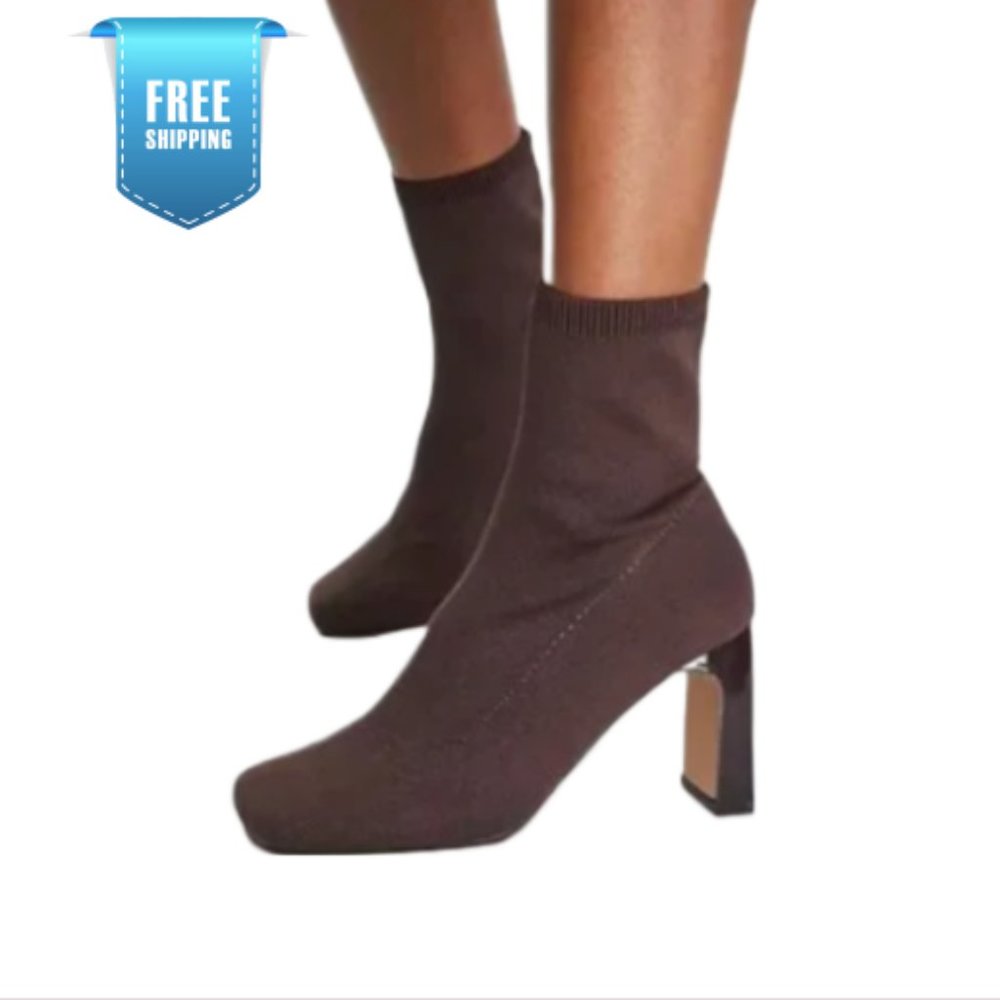 Square Toe Sock Boots in brown - Size US 7